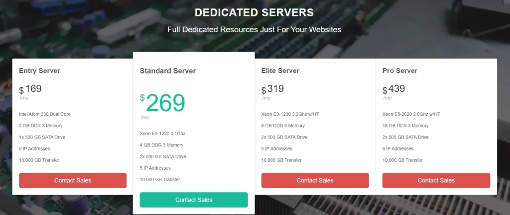 GreenGreeks Dedicated Hosting Plans