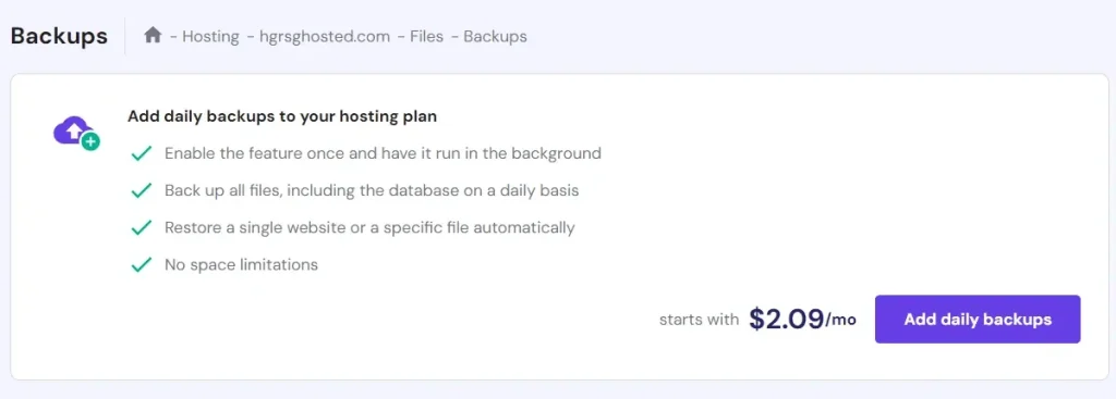 hostinger daily backups plan