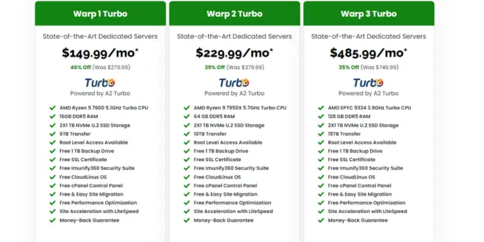 A2 Hosting Dedicated Plans